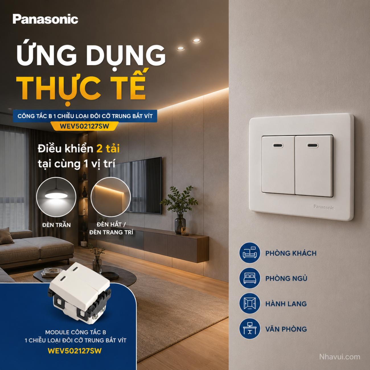 Công tắc B 1 chiều loại đôi cỡ trung bắt vít Panasonic WEV502127SW
